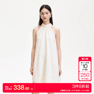 vq区绫致Vero Moda连衣裙2025春夏款羽毛纱肌理感面料缎面系带