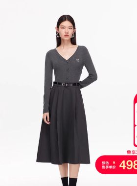 vq区绫致Vero Moda连衣裙25秋含绵羊毛桑蚕丝拼接可拆腰带针织裙