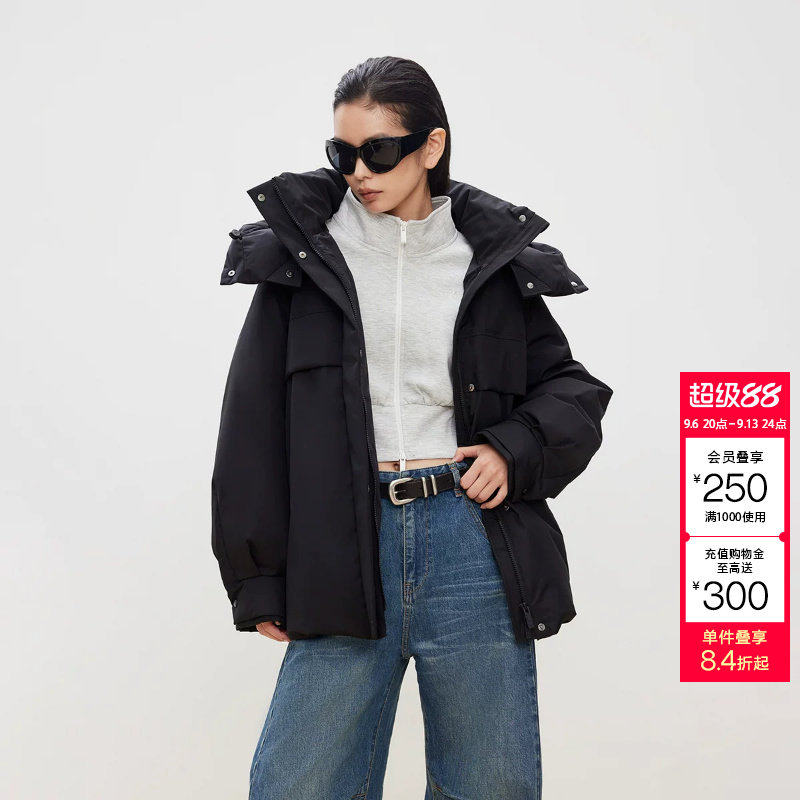 绫致ONLY冬季新款90白鸭绒立领隐形插袋设计羽绒服女