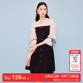 t区绫致VeroModa连衣裙25春夏公主风V领雪纺泡泡袖 拼接