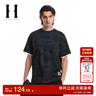 绫致SEASONHIGH NFL联名旧金山队49人队男士T恤罗纹圆领印花