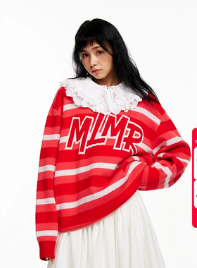 绫致MLMR新胶囊系列条纹撞色个性时尚圆领针织衫情侣同款百搭