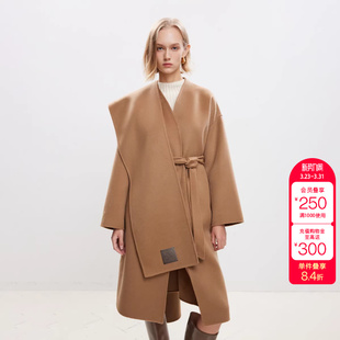 绫致ONLY秋季 宽松收腰腰带舒适绵羊毛毛呢大衣女 新款