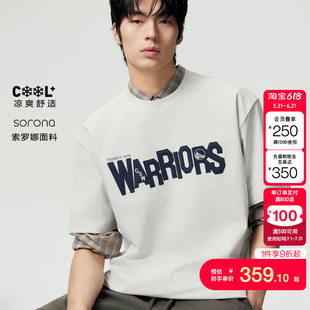 绫致【凉感】杰克琼斯NBA联名金州勇士队夏男短袖T恤宽松字母胶印