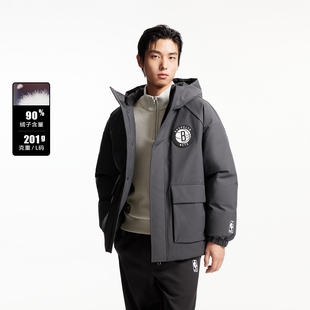 tq区绫致杰克琼斯NBA联名篮网队冬潮流宽松连帽保暖羽绒服外套男