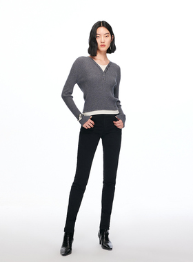 vq区绫致Vero Moda牛仔裤女25冬季含棉加绒高腰紧身裤通勤百搭