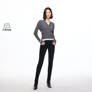 vq区绫致Vero 女冬季 含棉加绒高腰紧身裤 通勤百搭 Moda牛仔裤