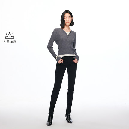 v区绫致Vero Moda牛仔裤女25冬季含棉加绒高腰紧身裤通勤百搭