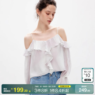 o区绫致ONLY2025春夏新时尚 女潮 设计露肩喇叭袖 荷叶边雪纺衫