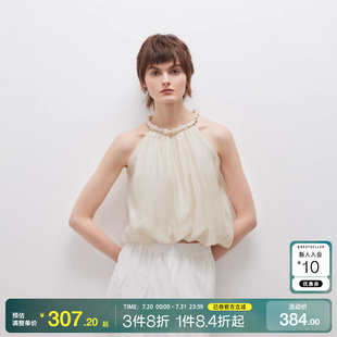 蕾丝衫 o区绫致ONLY2025春夏系带甜美花苞下摆挂脖吊带宽松短款 女
