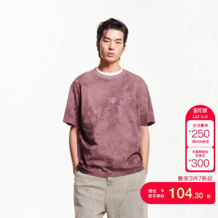 t区绫致杰克琼斯春夏扎染字母印花休闲罗纹圆领宽松T恤男