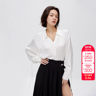 潮流 女士时尚 绫致ONLY秋冬新百搭通勤风V领宽松长袖 衬衫
