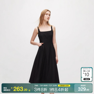 o区绫致ONLY2025夏季 新休闲百搭方领修身 中长款 吊带连衣裙女时尚