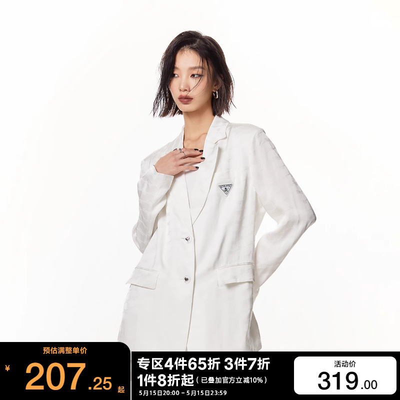 t区绫致ONLY2024春夏新款潮流气质设计感满印翻领宽松西服女