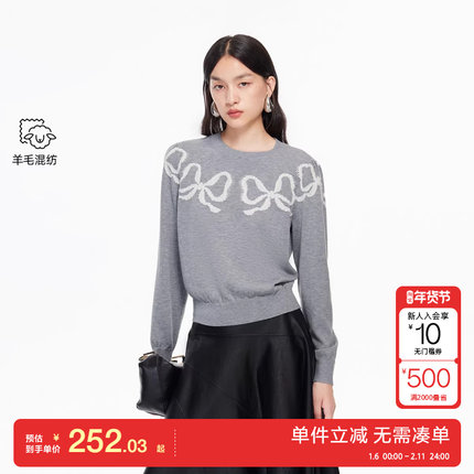 绫致Vero Moda针织衫女2025冬季新款含绵羊毛蝴蝶结套头针织衫