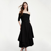 v区绫致Vero Moda连衣裙2025春夏新一字领不规则通勤优雅时尚 潮流