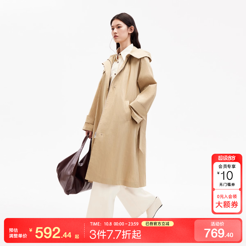 vq区绫致Vero Moda风衣女秋冬风衣直筒长款连帽腰带时尚设计