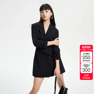 绫致Vero Moda连衣裙春夏新优雅气质通勤七分袖黑色西装裙女