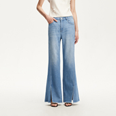 Moda牛仔裤 女25夏纽扣流苏开衩裤 脚微喇裤 绫致Vero 时尚 百搭