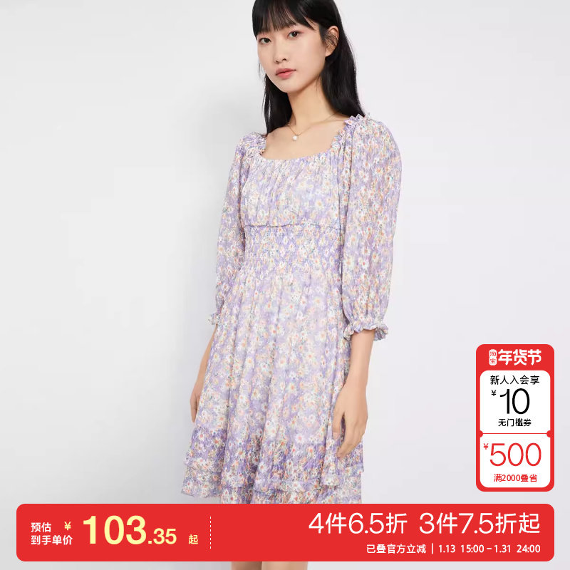 t区绫致VeroModa连衣裙25春夏甜美小清方领七分袖蕾丝印花,女装/女士精品,连衣裙,淘宝优惠券,粉丝福利购,淘宝优惠卷