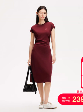 vq区绫致Vero Moda连衣裙女25春夏刺绣短袖收掐腰褶皱长裙简约