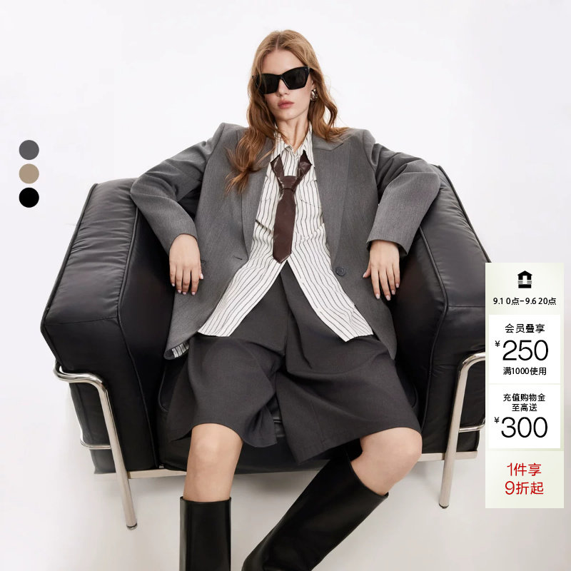 绫致ONLY2026秋上新通勤风简约纯色后摆双开叉西装外套女图片