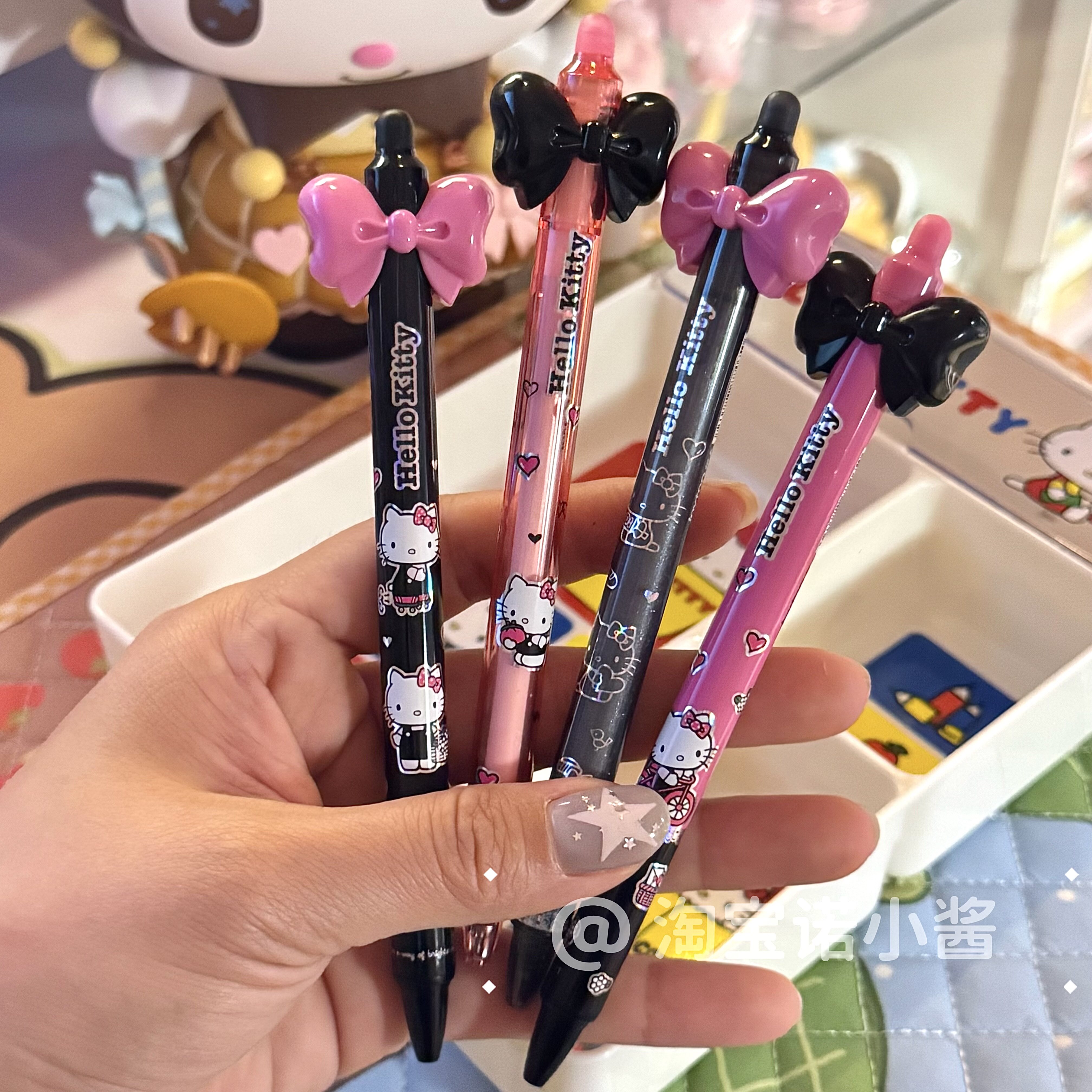 HelloKitty蝴蝶结按动ST中性笔可爱黑色高颜值学生刷题水笔考试笔