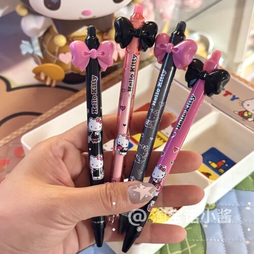 HelloKitty蝴蝶结按动ST中性笔可爱黑色高颜值学生刷题水笔考试笔