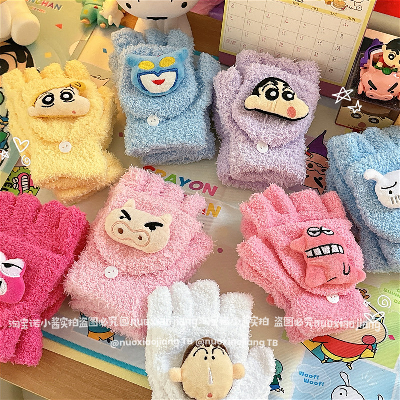 WINTER CORAL VELVET WARM CUTE LITTLE NEW PIG PIG STUDENT FINGER SPLIT GLOVES HALF FINGER WRITING CYCLING THICK GLOVES