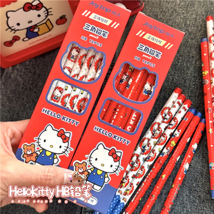 HelloKitty红蓝凯蒂猫HB礼盒装 三角杆铅笔幼儿小学生12支铅笔礼品