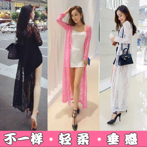 韩版罩衫批肩夏季中长款蕾丝开衫女长袖披肩外套防晒衣空调衫