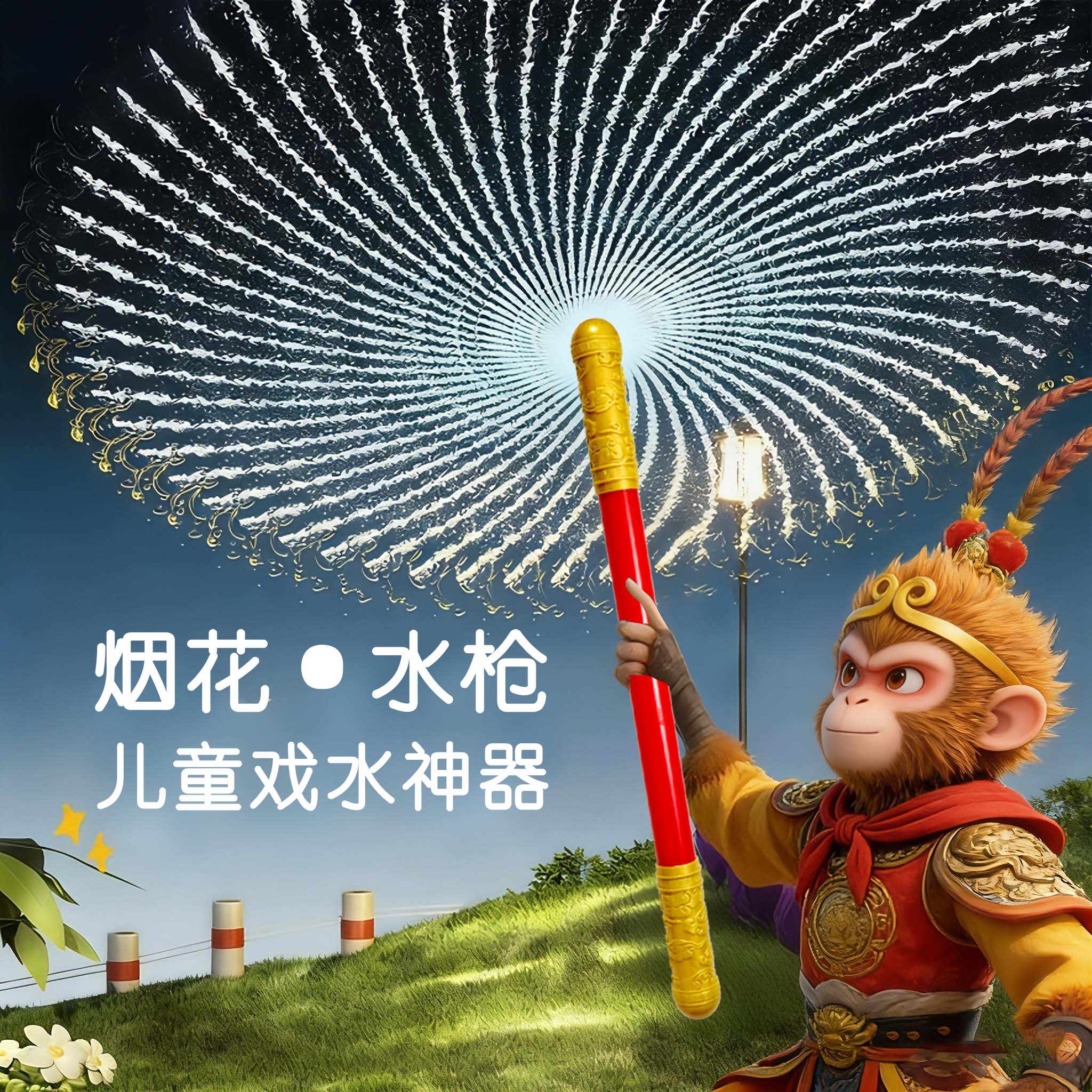 烟花水枪儿童玩具喷水烟火孙悟空女孩呲水抽拉式洒水枪玩水小水枪图片