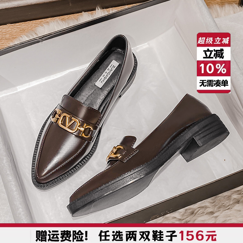 尖头显瘦小皮鞋英伦风乐福鞋