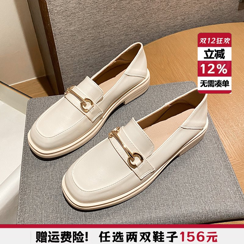 春季英伦小皮鞋女2025新款厚底百搭黑色乐福鞋平底单鞋大码41一43