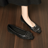 子亮片黑色女士气质瓢鞋 法式 春季 浅口鞋 方头平底单鞋 女2026年新款