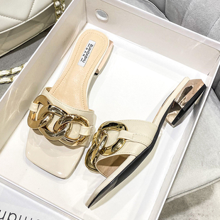 外穿时尚 女夏季 粗跟外出鞋 拖一字拖大码 41到43 2025新款 女鞋 凉拖鞋