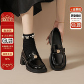 春秋英伦小皮鞋 大码 女jk高跟鞋 粗跟单鞋 41到43 黑色乐福鞋 2026新款