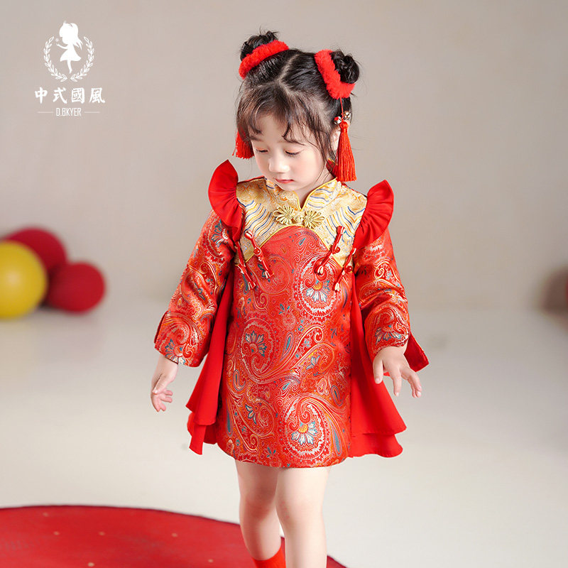 D.Bkyer女宝宝周岁礼服女孩婴儿衣服喜庆国潮抓周宴一岁新年唐装