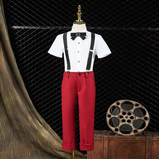 D.Bkyer男童礼服西装套装红色大童小学生儿童西服短袖长裤演出服