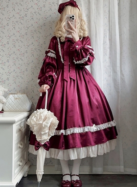 Agnes OP 优雅复古 长款纯色缎面 Lolita连衣裙