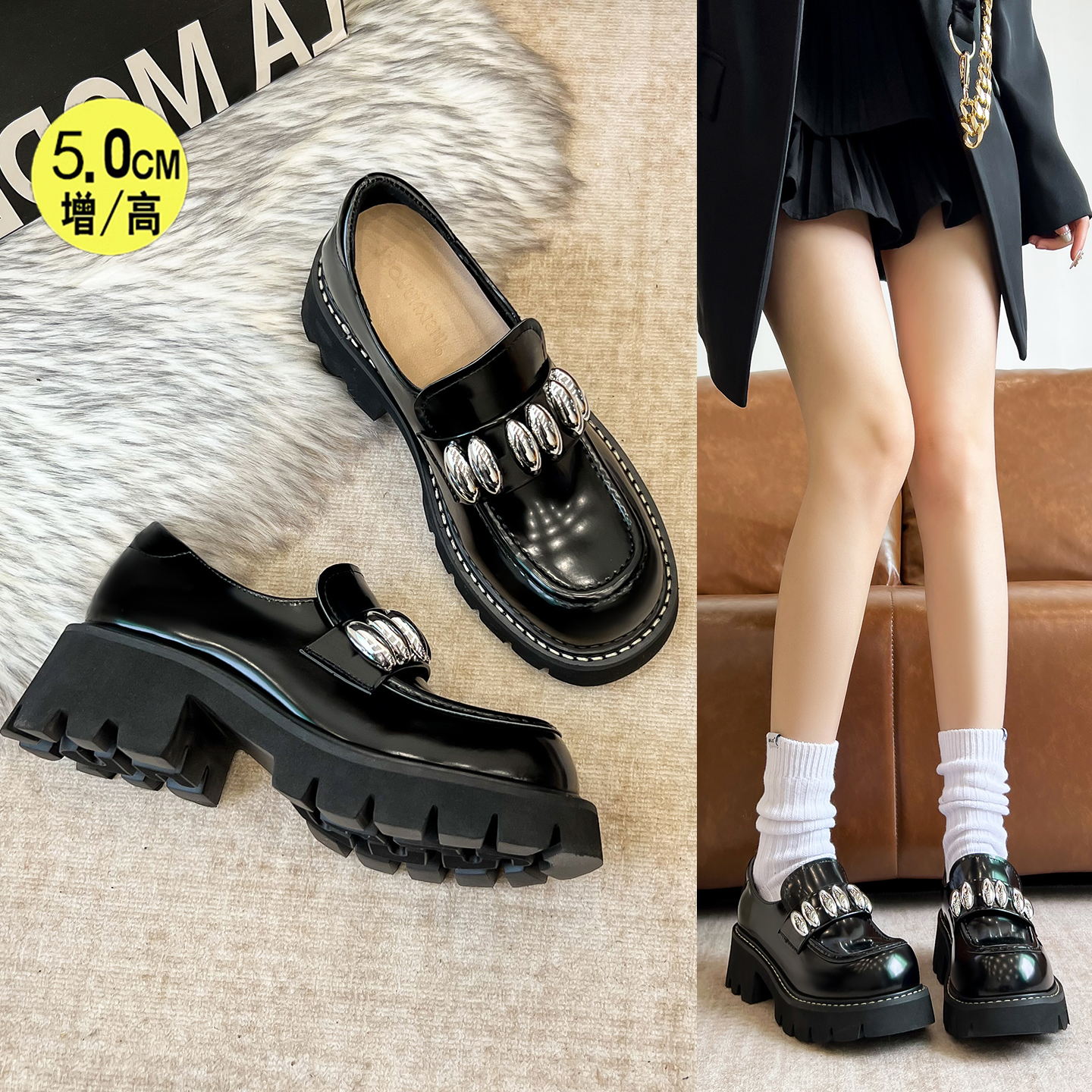 厚底小皮鞋女JK小皮鞋女百搭单鞋