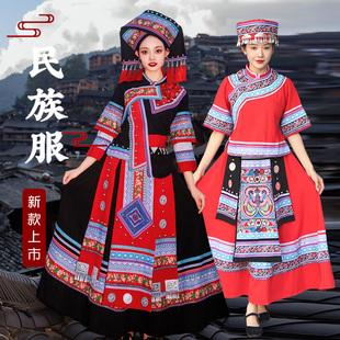 新款三月三广西黑衣壮族少数民族唱山歌服装女士成人长裙摄影衣服