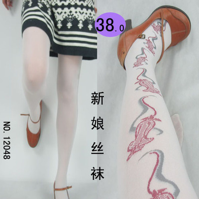 礼服花朵白色天鹅绒复古丝袜