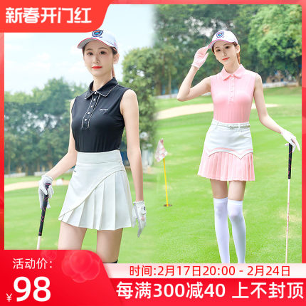 高尔夫球女士短袖polo衫女夏季修身显瘦T恤无袖上衣golf女装背心