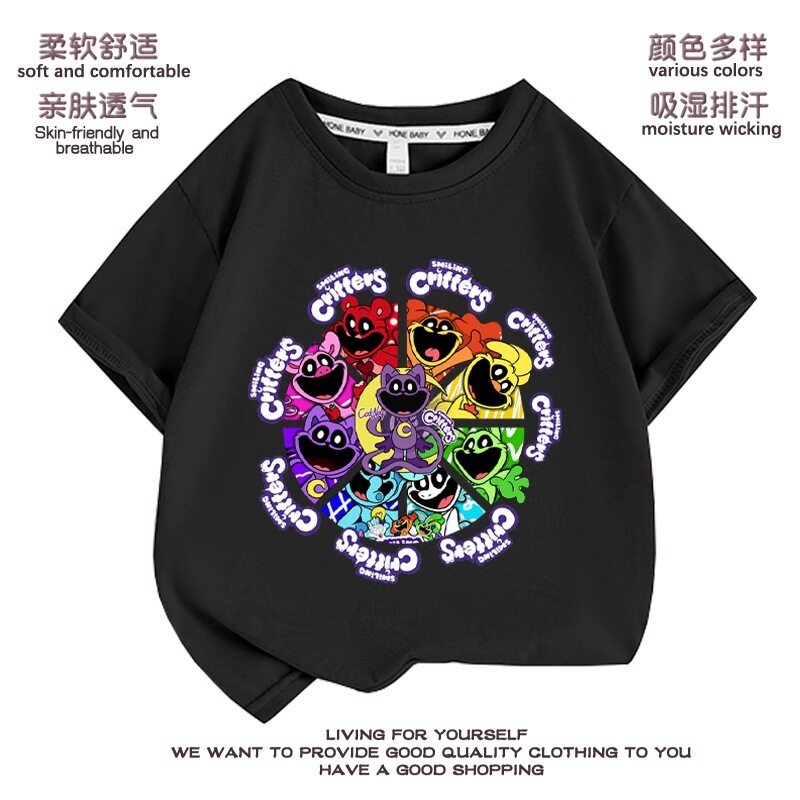 恐怖微笑小动物衣服儿童短袖t恤波比的游戏时间smilingcritters潮