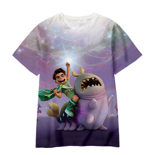 地球特派员卡通形象可爱款海外欧美3D数码印花透气宽松T恤厂家售