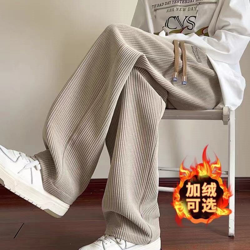 灯芯绒裤子男美拉德秋冬季加绒保暖垂感直筒休闲宽松阔腿长裤男图片