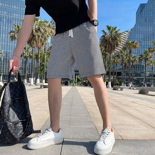 短裤男夏季新款潮牌美式复古格子宽松直筒网红同款休闲百搭五分裤