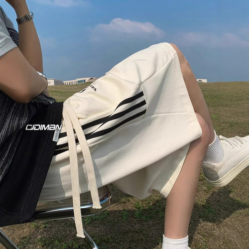美式条纹运动短裤男夏季薄款裤子潮流帅气五分裤宽松直筒休闲中裤