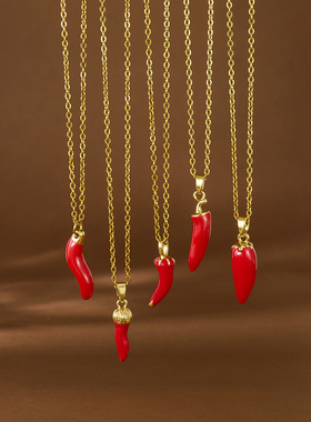 国风创意流行项链滴胶红色小辣椒吊坠百塔时尚气质锁骨链直销